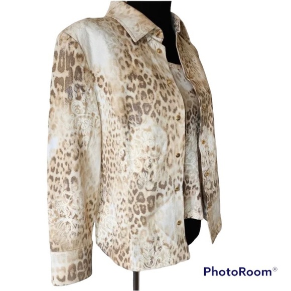 St. John Marie Gray Tan,Brown Leopard Print Jacket and Top size S - Picture 3 of 4